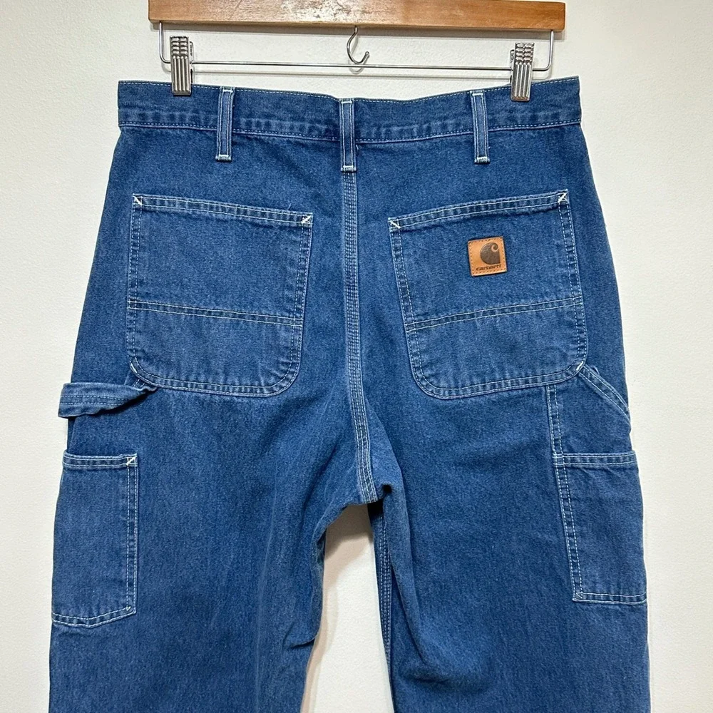 Carhartt Carpenter Jeans Men 33x27 Short Blue Denim Workwear Streetwear Dungaree